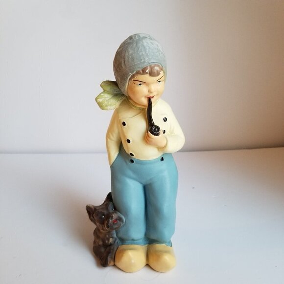 Dutch Boy Figurine with Dog Chalkware Rare 9” Tall Home Decor Vintage 60s - Picture 1 of 9
